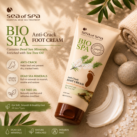 Bio Spa Anti-Crack Foot Cream with Tea Tree Oil 180ml enriched with Dead Sea minerals for dry cracked feet and heel care. Buy in Australia