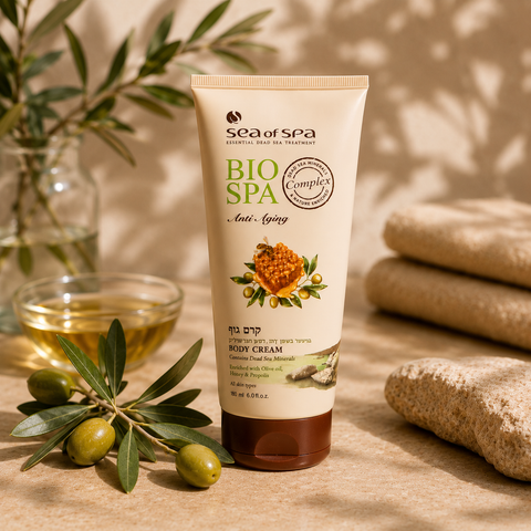 Rich and Nourishing Bio Spa Olive Oil, Honey & Propolis Multipurpose Body Cream with dead sea minerals. Buy in Australia at Jericho Skincare