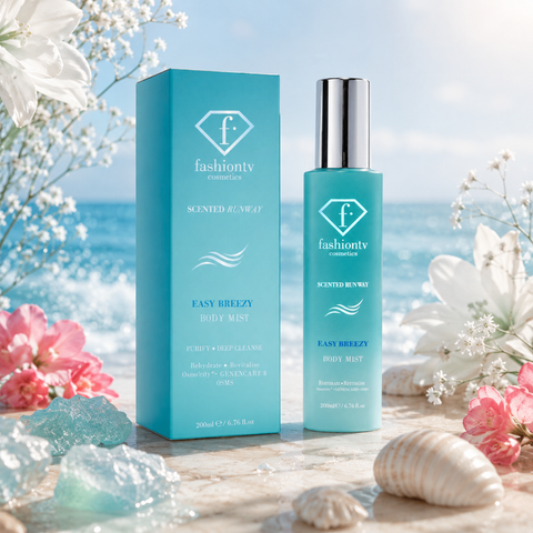 Inspired by coastal mornings and sunlit shores the Fashion TV Body Mist delivers a clean, airy fragrance. FTV Skincare Easy Breezy Australia