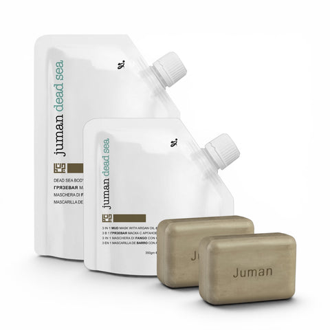Juman Dead Sea Mud Spa Collection with body mud mask facial mud mask and Dead Sea mud soaps. buy in australia at jerichoskincare.com.au