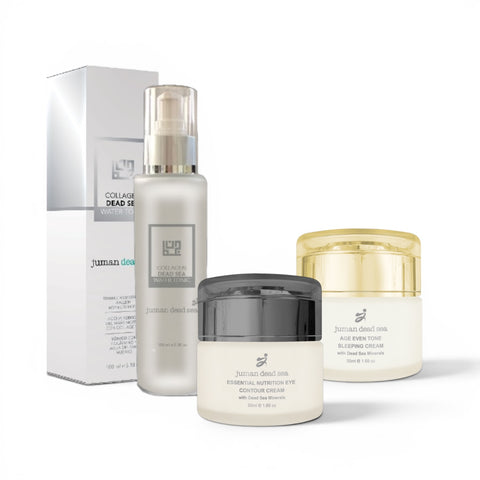 Juman Even Skin Tone Night Renewal Bundle with Dead Sea tonic sleeping cream and eye contour cream