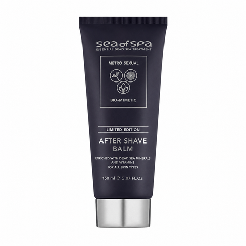 Metrosexual after shave balm 150ml by Sea Of Spa in a dark tube with silver cap, featuring minimalist design and text.