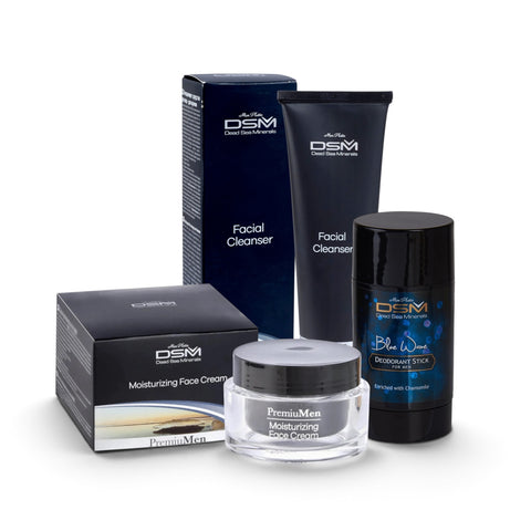 Men’s mineral skincare bundle with facial cleanser face moisturiser and Blue Wave deodorant Jericho Australia