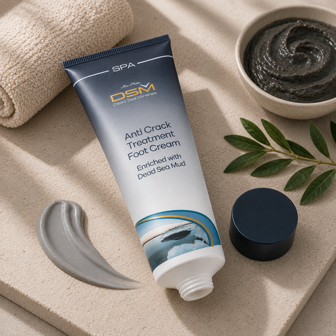 Jericho Skincare DSM foot cream helping soften rough heels and restore moisture to dry feet