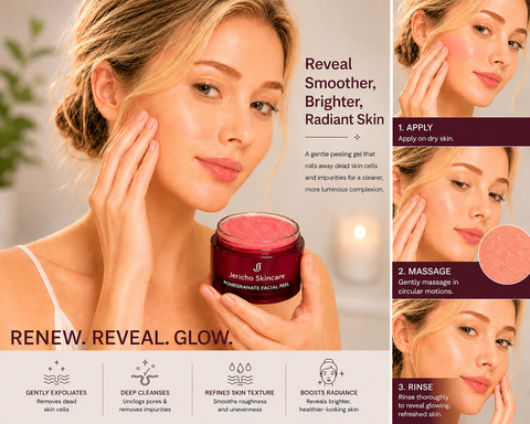 Pomegranate facial exfoliator helping improve skin clarity, softness and natural glow. Buy in Australia & New Zealand