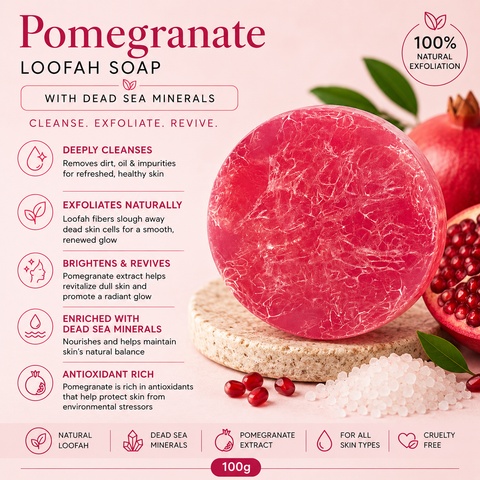 Pomegranate Loofah Soap with Dead Sea Minerals 100g. Natural Body Exfoliation. Buy In Australia & NZ at Jericho Skincare