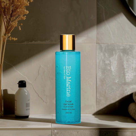 Bio Marine Facial Gel Scrub — a refreshing Dead Sea mineral foaming facial cleanser and exfoliant that purifies, smooths, and revitalises your skin