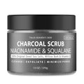 100% natural and vegan detoxifying charcoal and Niacinamide salt scrub. Rich in dead sea minerals, vitamin E and Willow bark extract body exfoliator to cleanse, and minimise appearance of pores and prevent acne breakouts
