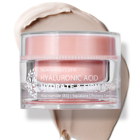 Moist boosting natural hydrating and firming face mask with Hyaluronic Acid, Niacinamide (B3), Squalane, Peptides and amino acids. Best anti-ageing results to prevent premature ageing and sun damage. Natural and vegan skincare without parabens. 