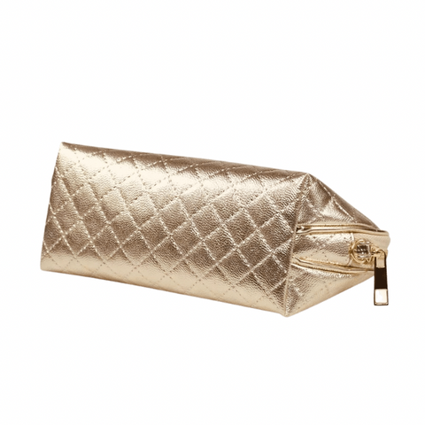 Golden Quilted Cosmetic Bag