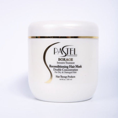 Professional hair treatment series by Pastel Professional. Double concentrated Reconditioning Hair Mask for dry and damaged hair for salon results. Best hair mask to protect and revive damaged hair enriched with keratin, borage oil and algae extract for silky smooth healthy looking  hair